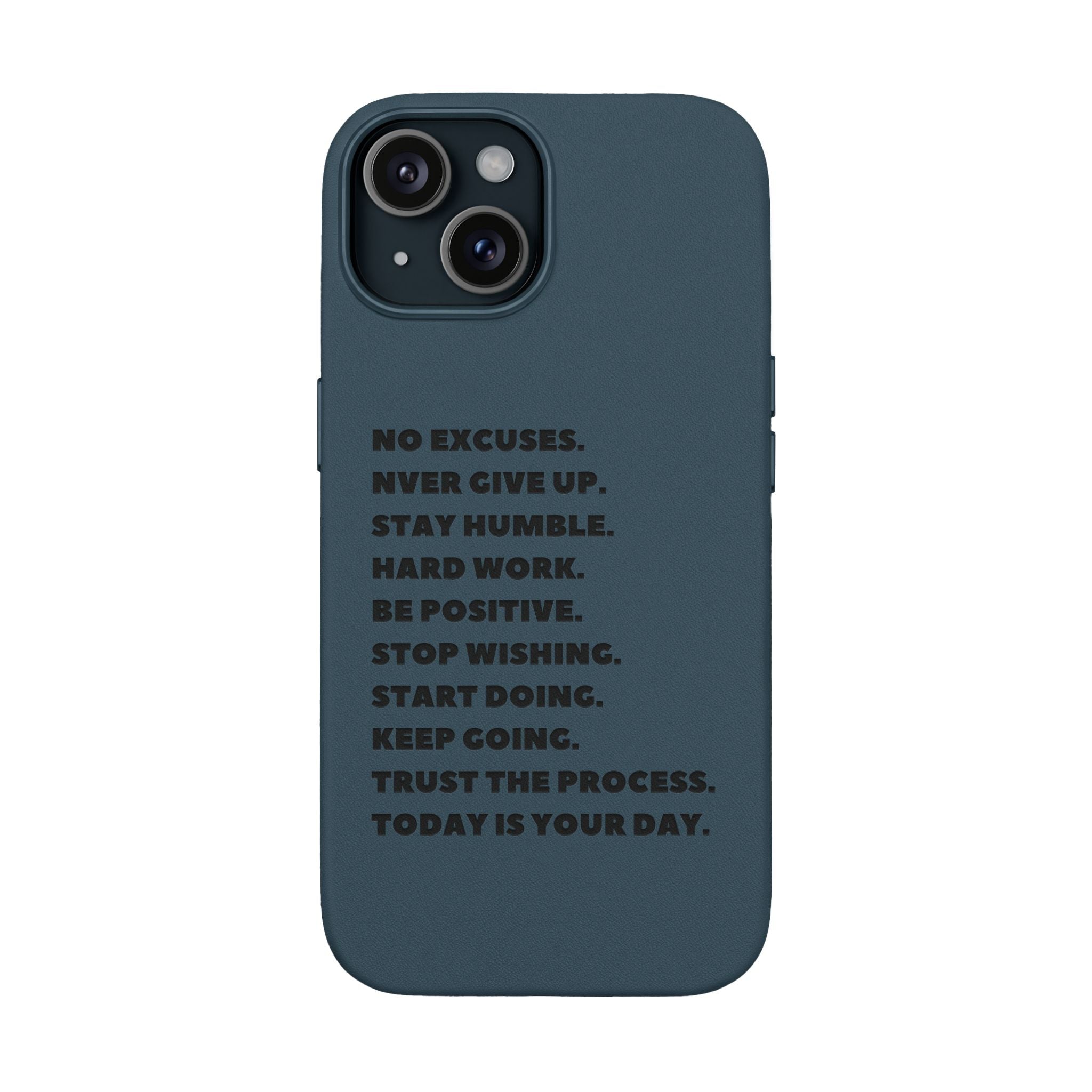 Engraved PU Leather Phone Case — Motivational Text Protective Cover