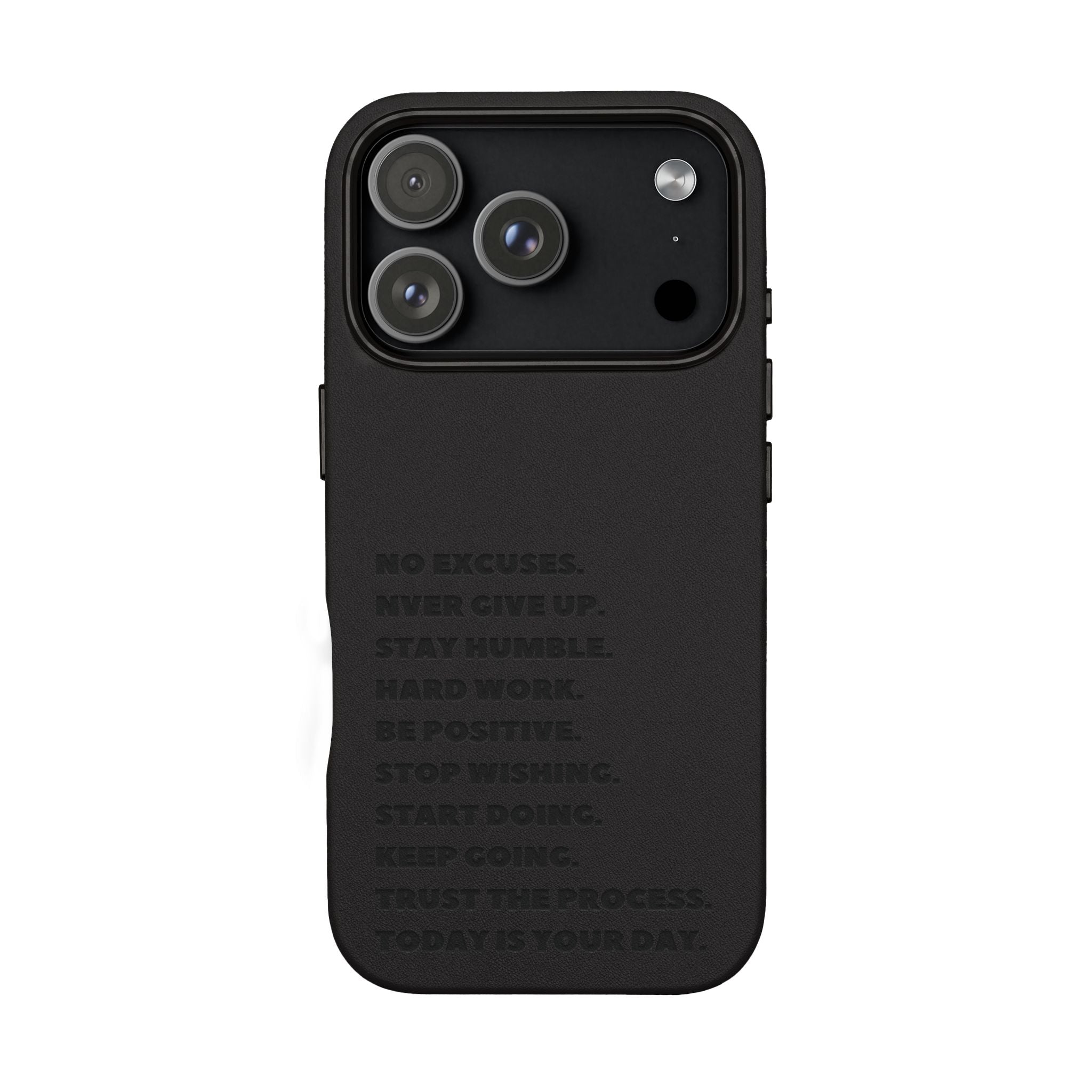 Engraved PU Leather Phone Case — Motivational Text Protective Cover