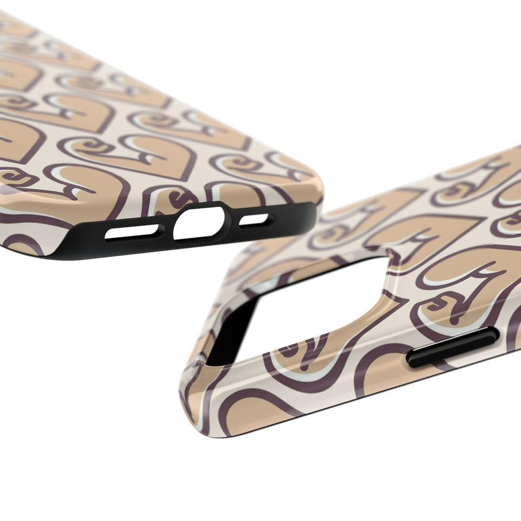 Beige Heart Pattern Tough Phone Case – Cute Retro Love Design, Protective iPhone Cover