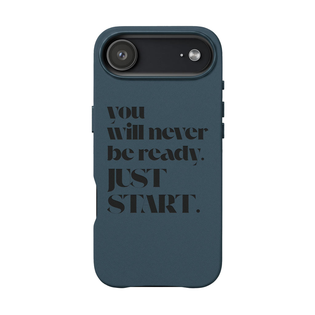 "Will Never Be Ready. JUST START." Motivational Brown —Engraved PU Leather Phone Case