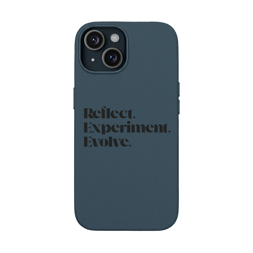 Engraved "Reflect. Experiment. Evolve." Minimalist Brown — PU Leather Phone Case