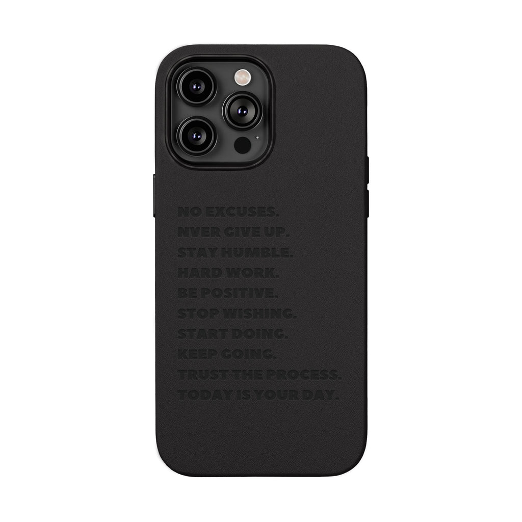 Engraved PU Leather Phone Case — Motivational Text Protective Cover