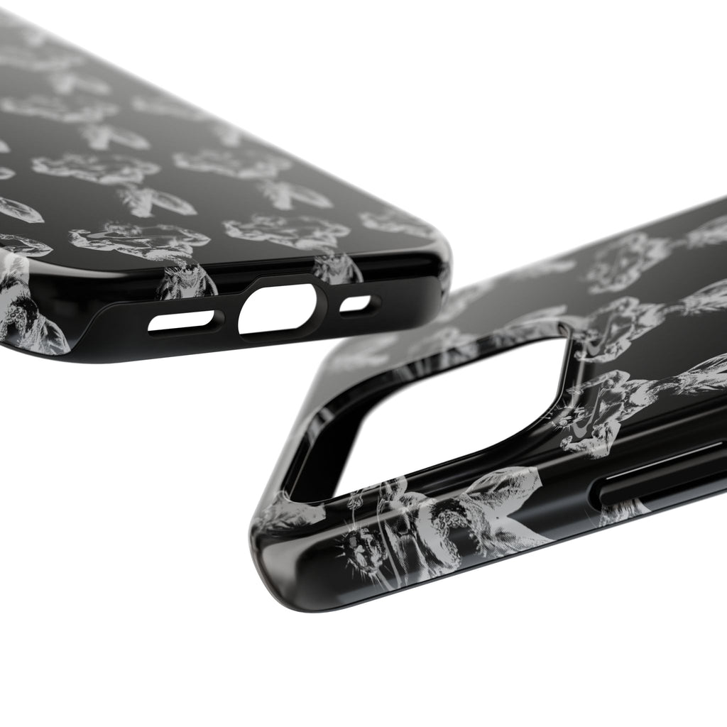 Black Tough Phone Case with White Moth Pattern — Protective iPhone Case, Gothic Nature Vibe