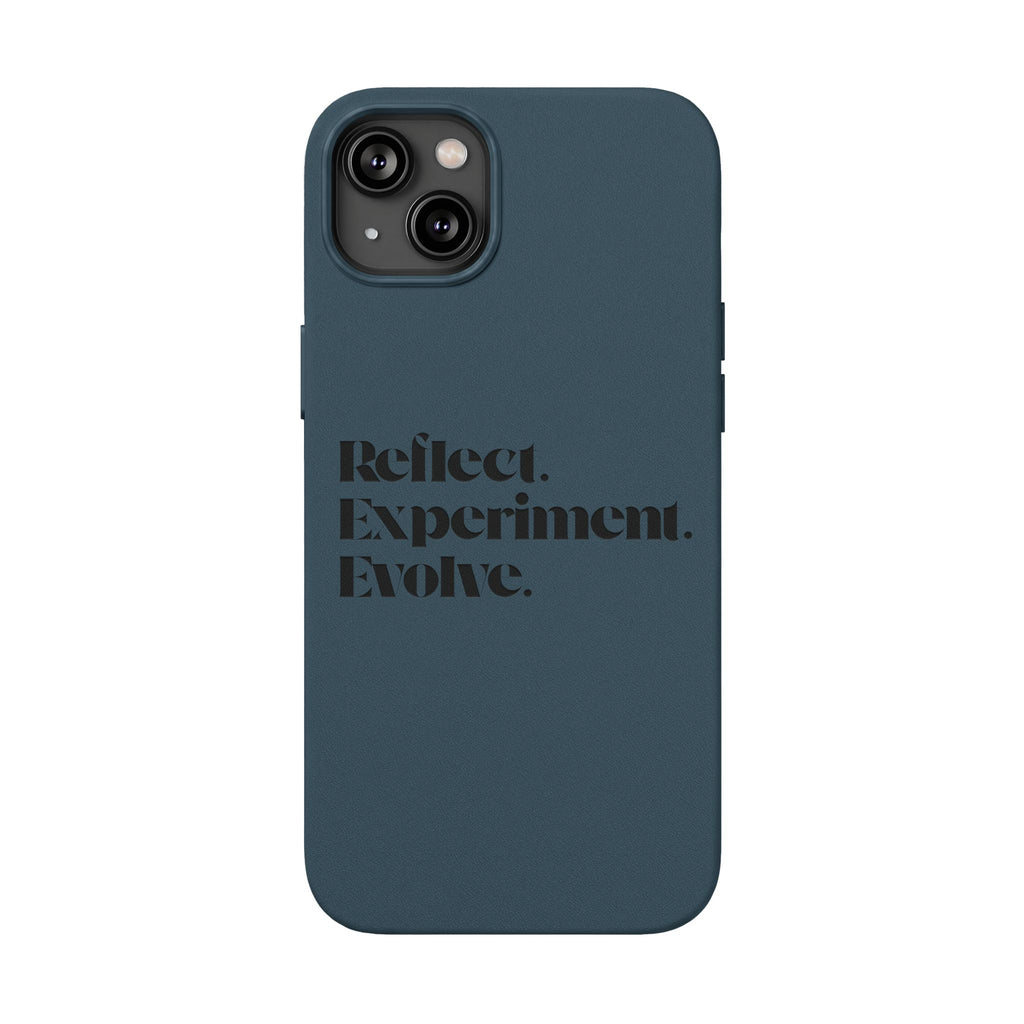 Engraved "Reflect. Experiment. Evolve." Minimalist Brown — PU Leather Phone Case