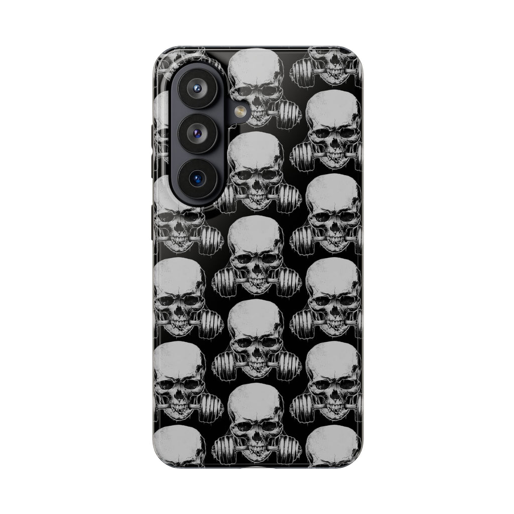 Skull Barbell Tough Phone Case — Black Grunge Protective Phone Cover