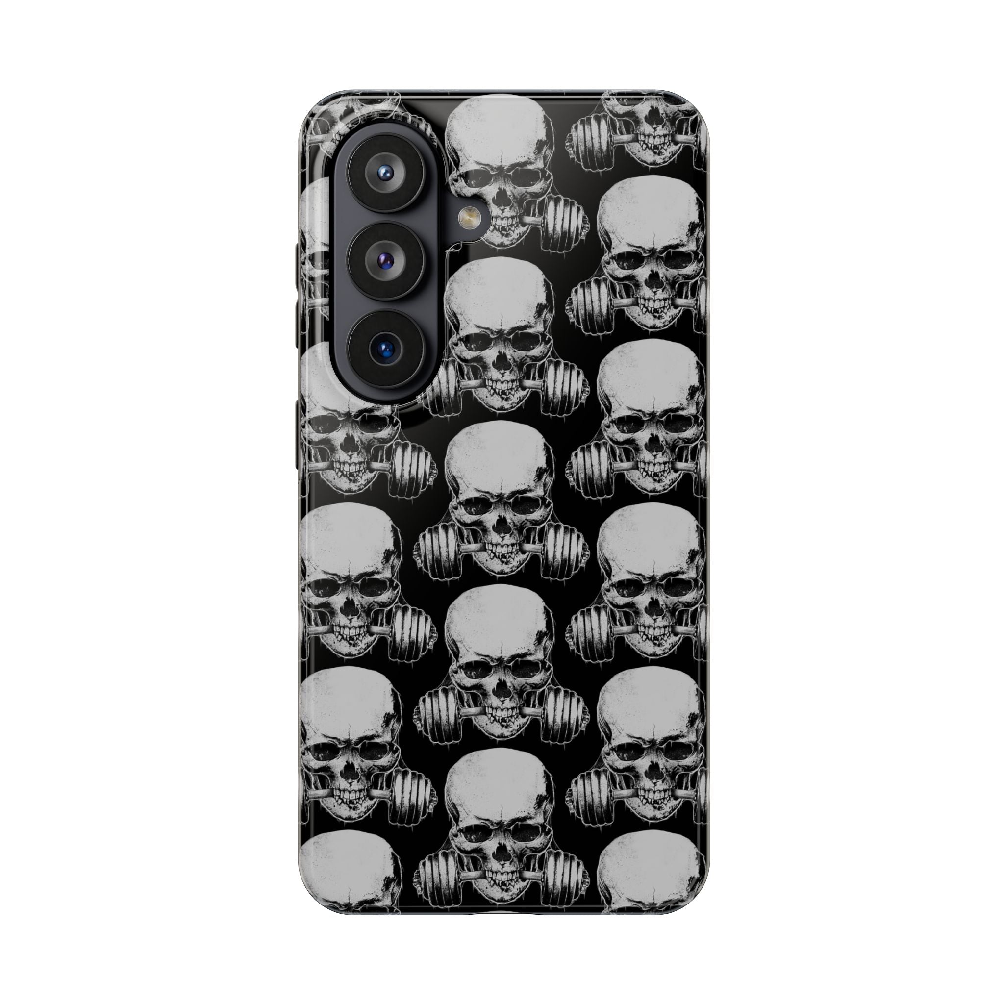 Skull Barbell Tough Phone Case — Black Grunge Protective Phone Cover