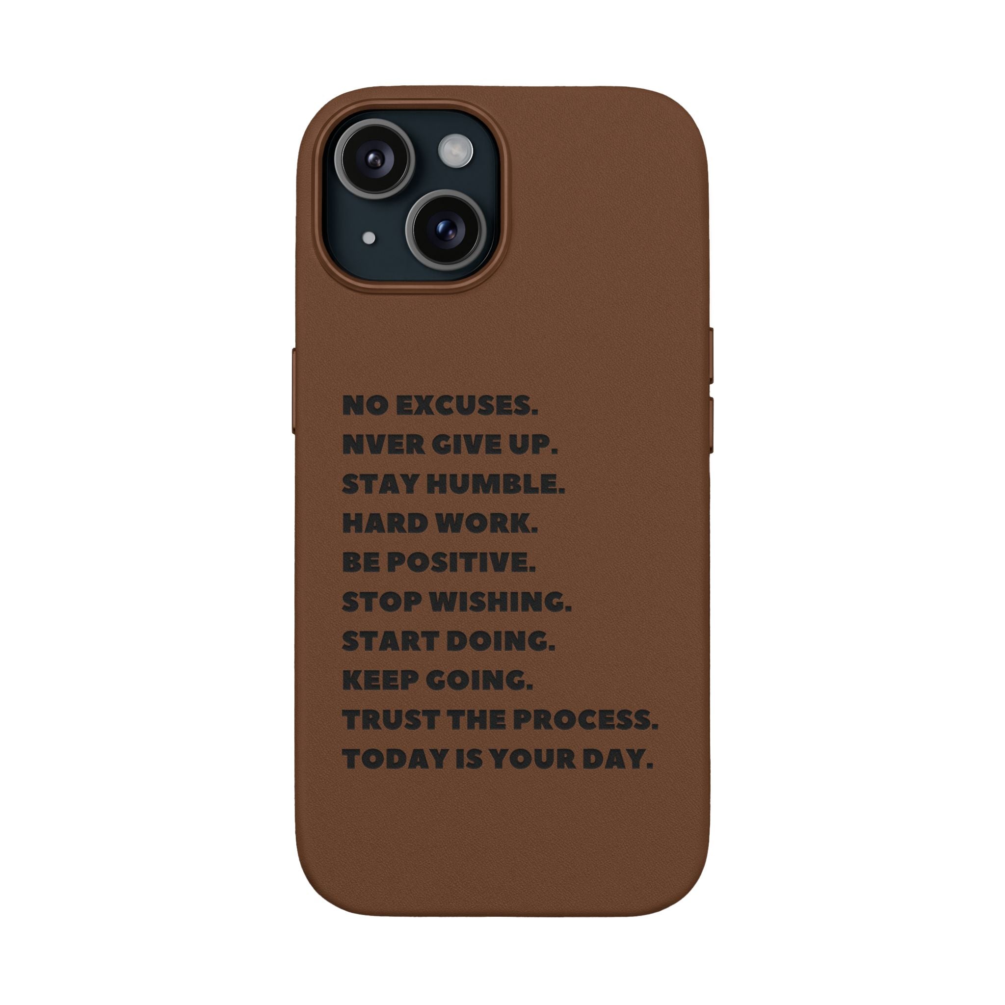 Engraved PU Leather Phone Case — Motivational Text Protective Cover