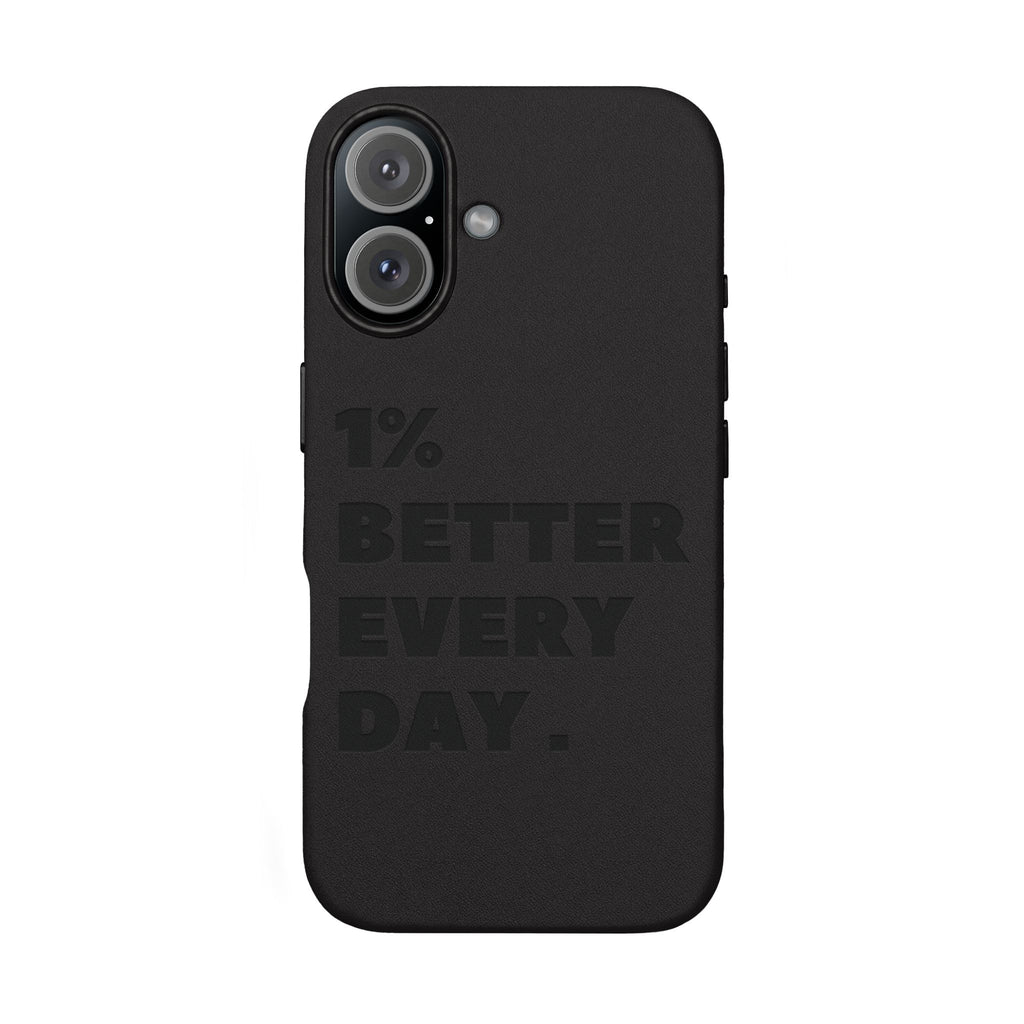"1% Better Every Day" PU Leather Phone Case — Embossed Motivational iPhone Cover