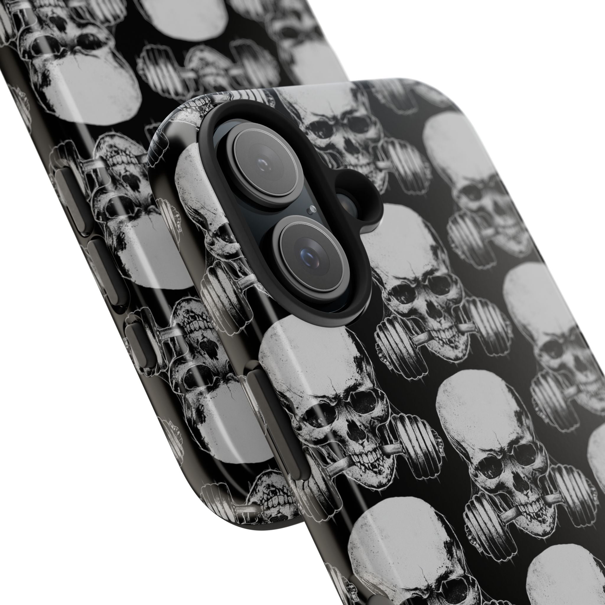 Skull Barbell Tough Phone Case — Black Grunge Protective Phone Cover