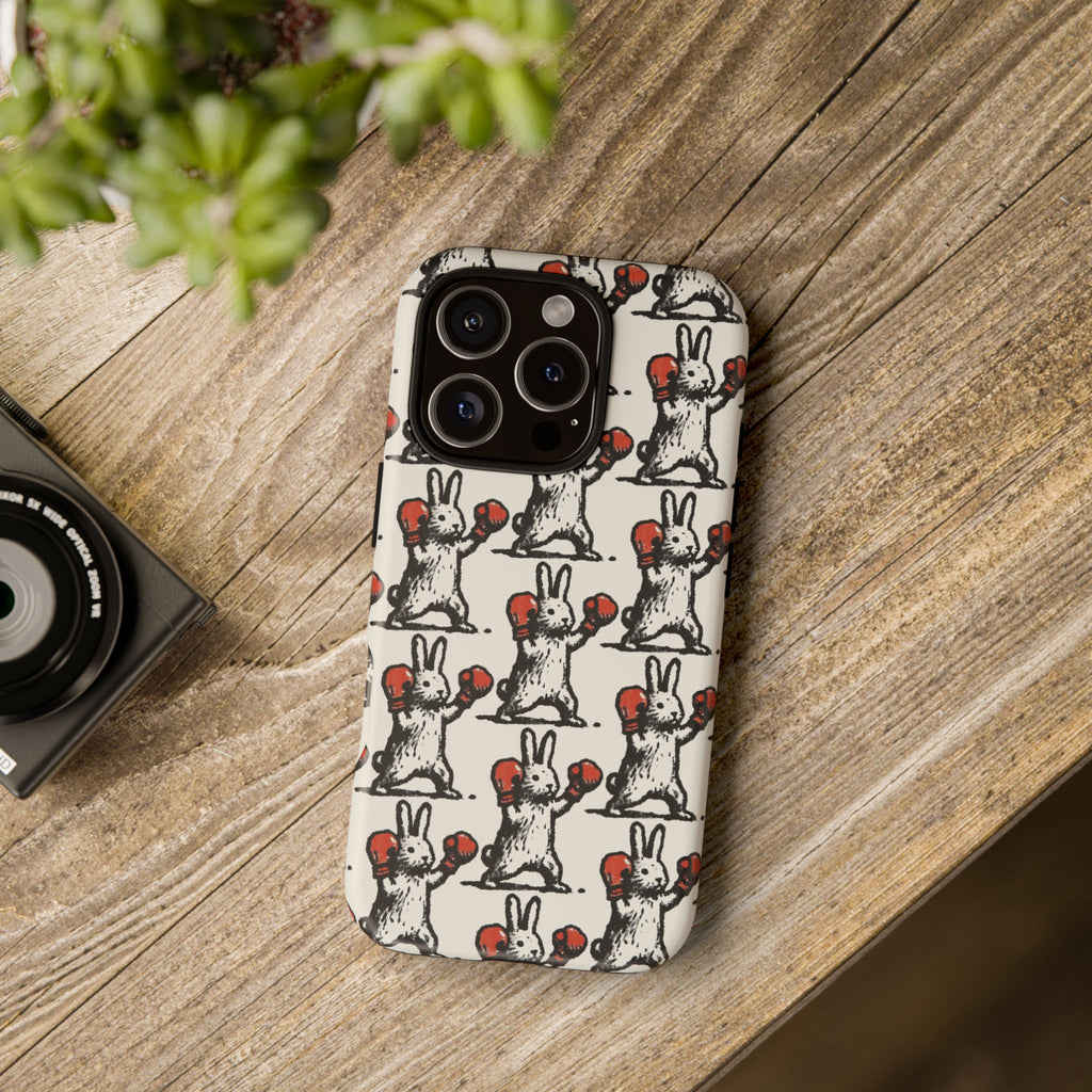 Playful Boxing Bunny Pattern Tough iPhone Case