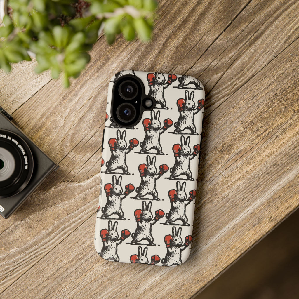 Playful Boxing Bunny Pattern Tough iPhone Case