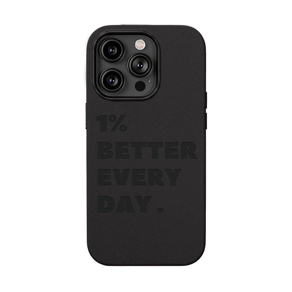 "1% Better Every Day" PU Leather Phone Case — Embossed Motivational iPhone Cover
