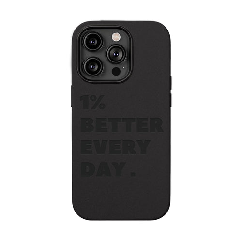 "1% Better Every Day" PU Leather Phone Case — Embossed Motivational iPhone Cover