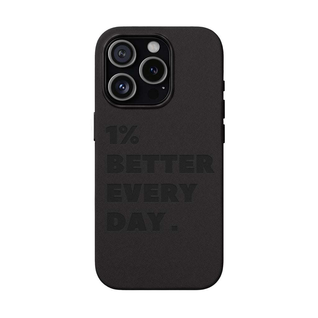 "1% Better Every Day" PU Leather Phone Case — Embossed Motivational iPhone Cover