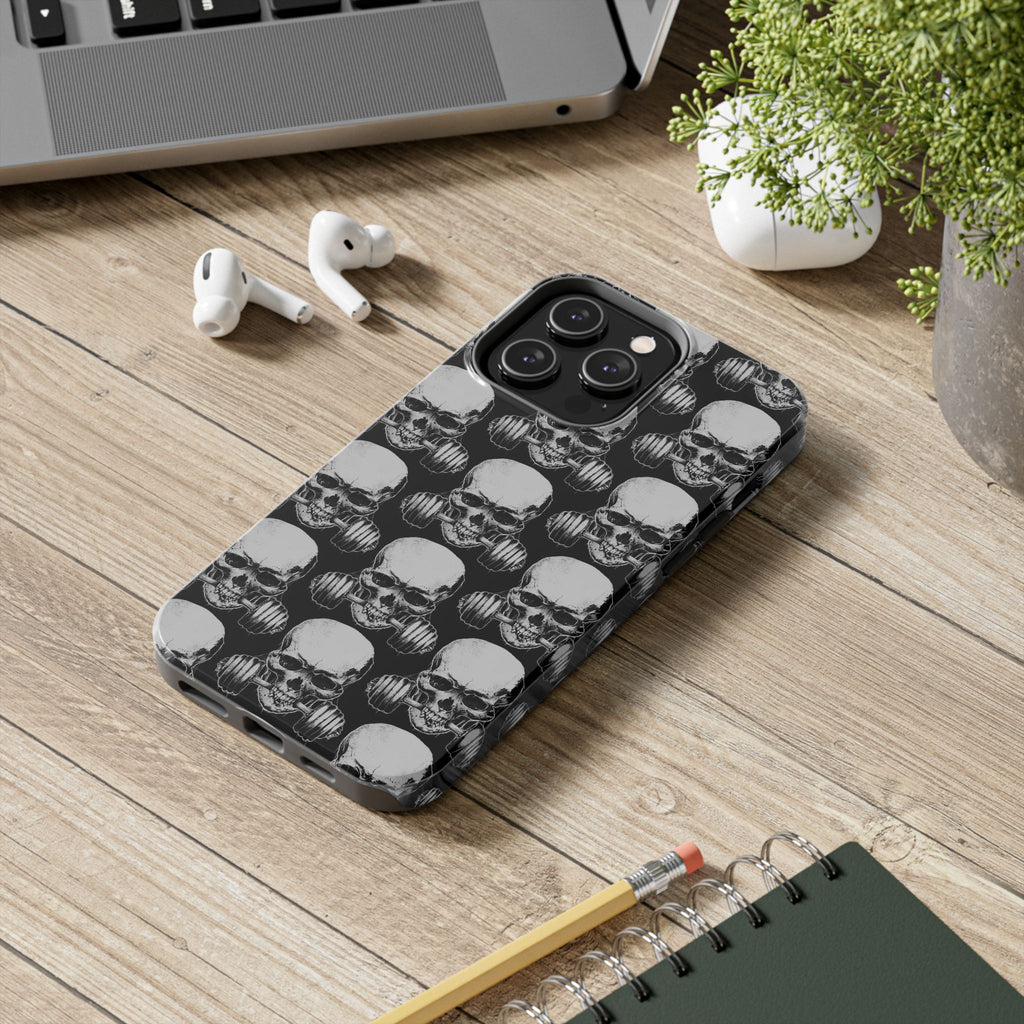 Skull Barbell Tough Phone Case — Black Grunge Protective Phone Cover