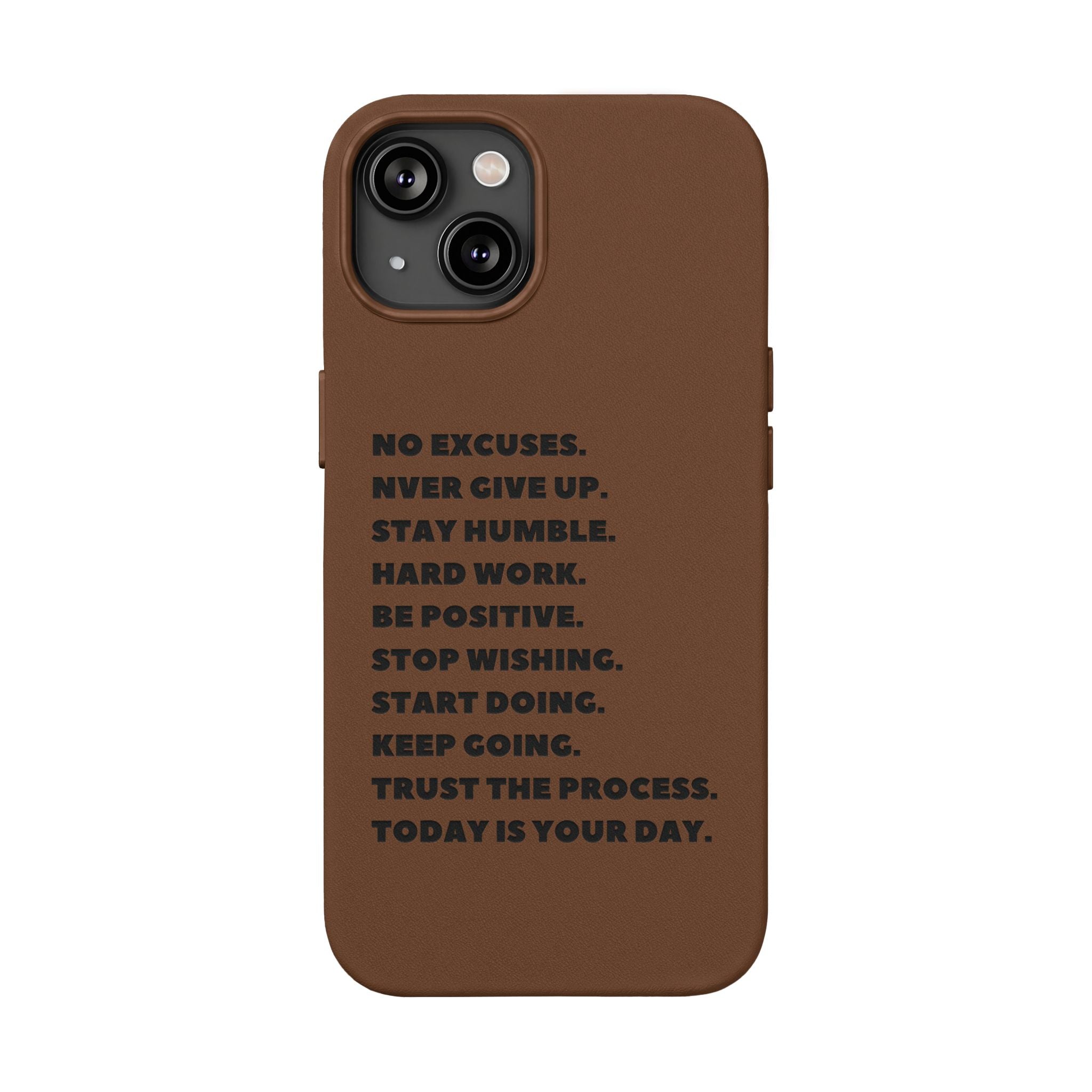 Engraved PU Leather Phone Case — Motivational Text Protective Cover