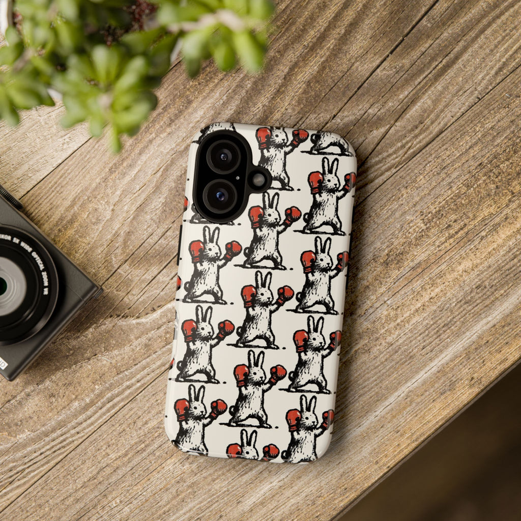 Playful Boxing Bunny Pattern Tough iPhone Case