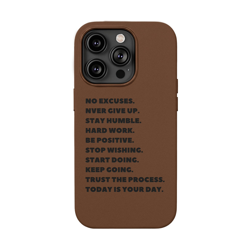 Engraved PU Leather Phone Case — Motivational Text Protective Cover