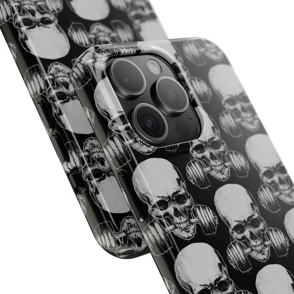 Skull Barbell Tough Phone Case — Black Grunge Protective Phone Cover