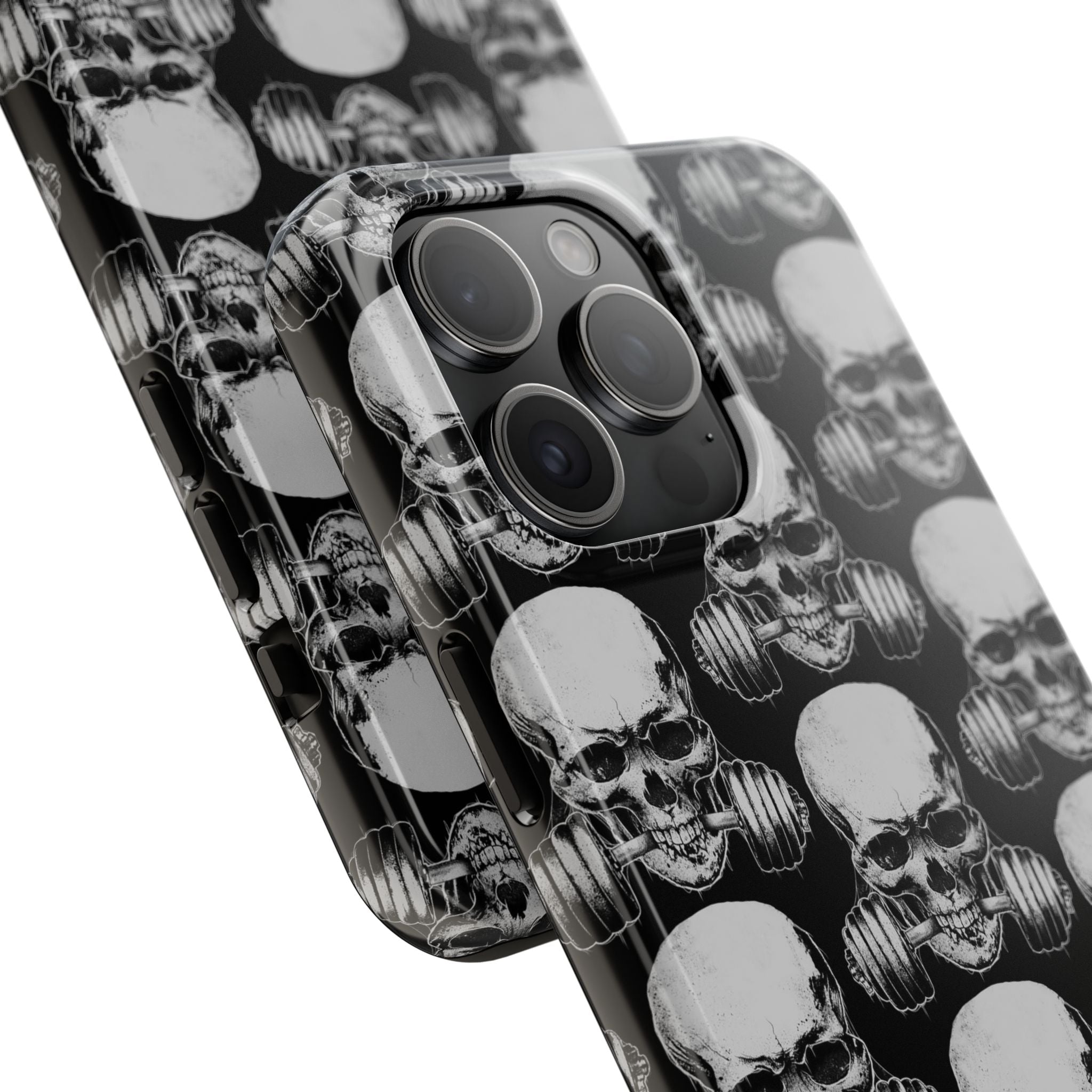 Skull Barbell Tough Phone Case — Black Grunge Protective Phone Cover