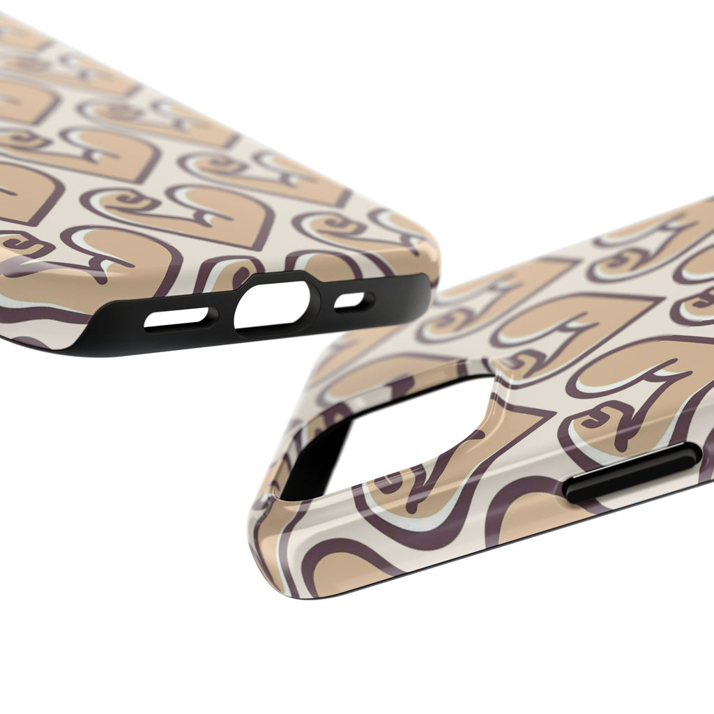 Beige Heart Pattern Tough Phone Case – Cute Retro Love Design, Protective iPhone Cover