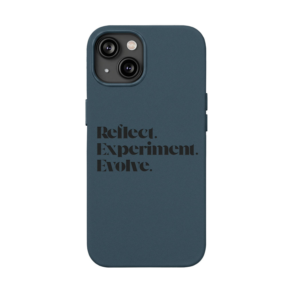 Engraved "Reflect. Experiment. Evolve." Minimalist Brown — PU Leather Phone Case