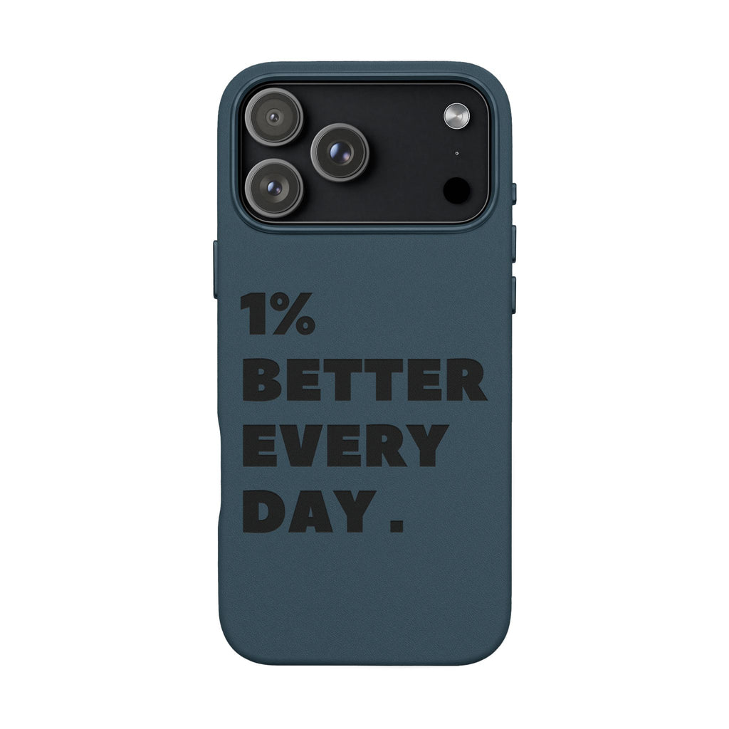 "1% Better Every Day" PU Leather Phone Case — Embossed Motivational iPhone Cover