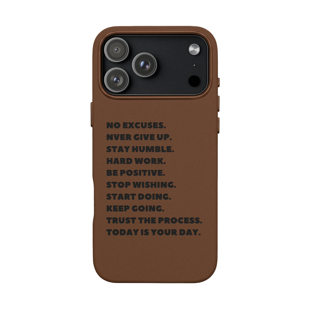Engraved PU Leather Phone Case — Motivational Text Protective Cover