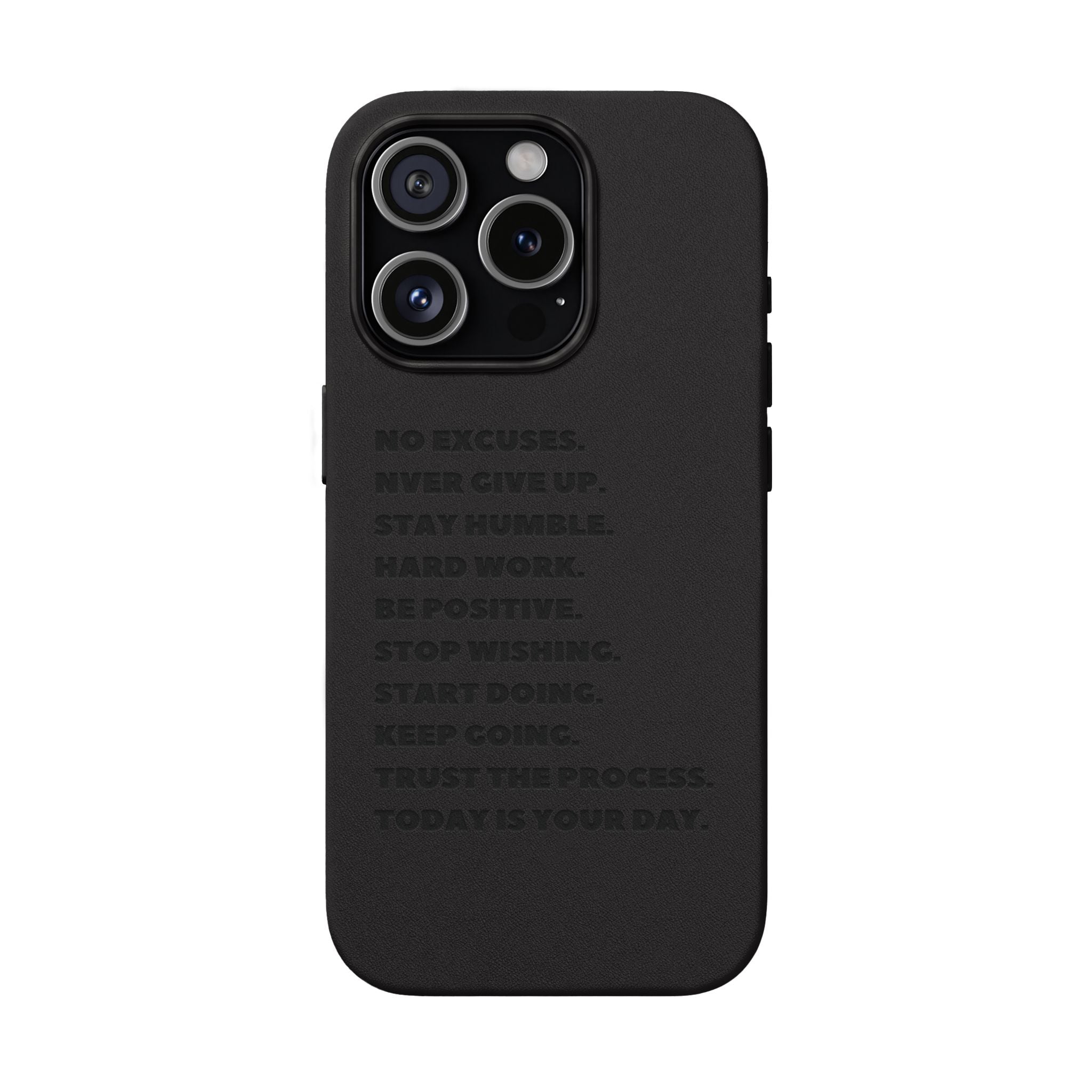 Engraved PU Leather Phone Case — Motivational Text Protective Cover