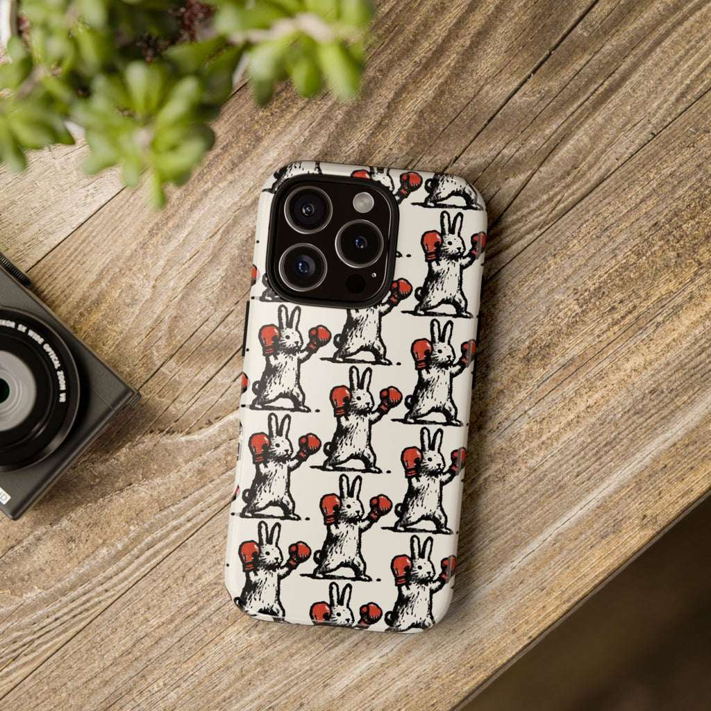 Playful Boxing Bunny Pattern Tough iPhone Case