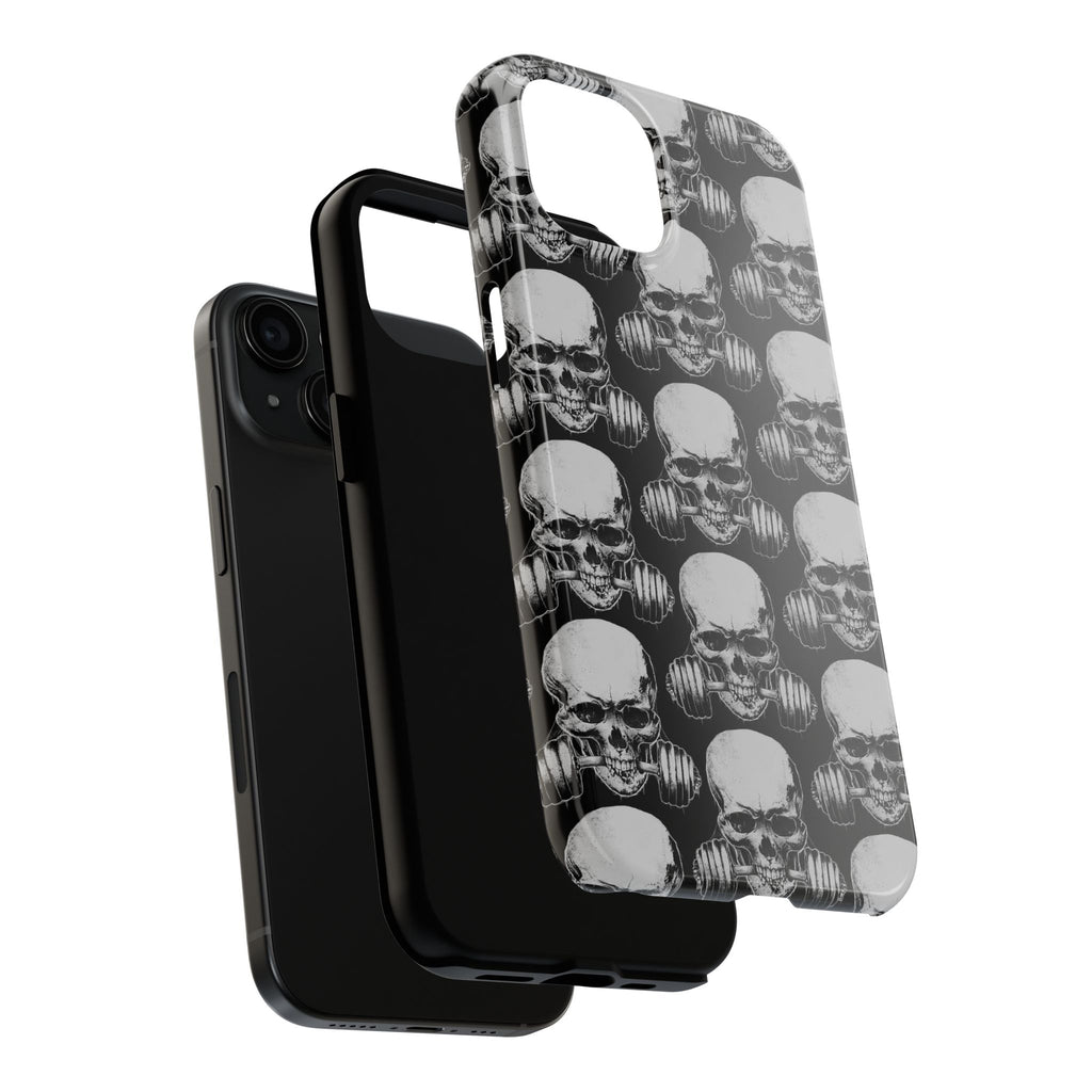 Skull Barbell Tough Phone Case — Black Grunge Protective Phone Cover
