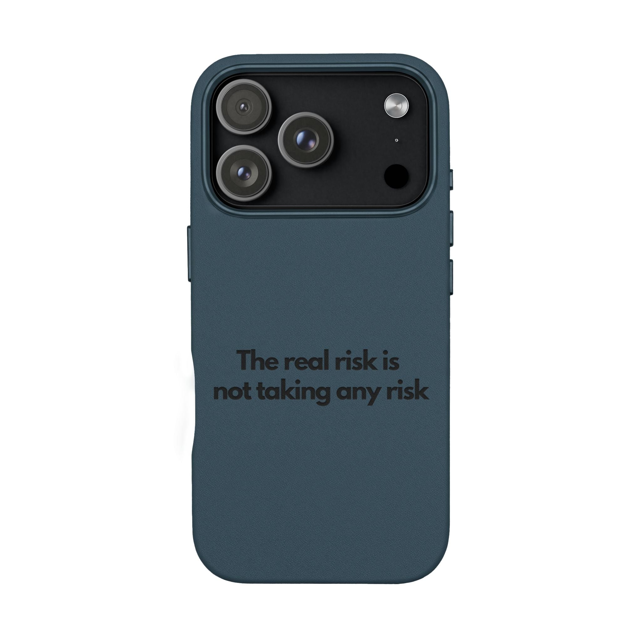 “The real risk is not taking any risk” Engraved Quote  — Brown PU Leather Phone Case