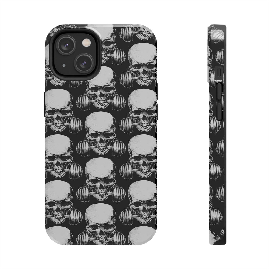 Skull Barbell Tough Phone Case — Black Grunge Protective Phone Cover