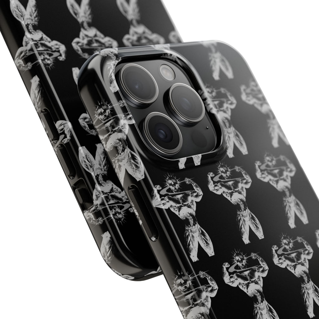 Black Tough Phone Case with White Moth Pattern — Protective iPhone Case, Gothic Nature Vibe