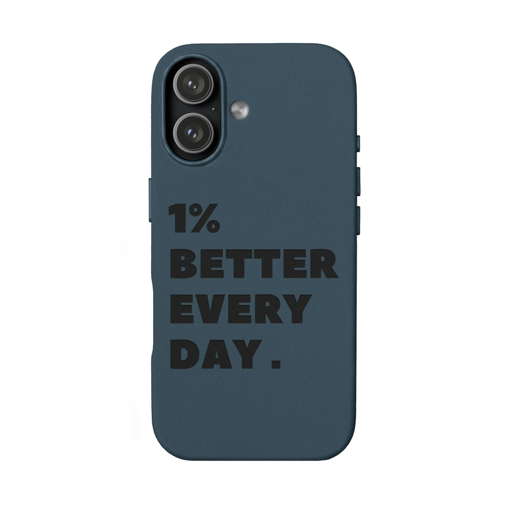 "1% Better Every Day" PU Leather Phone Case — Embossed Motivational iPhone Cover