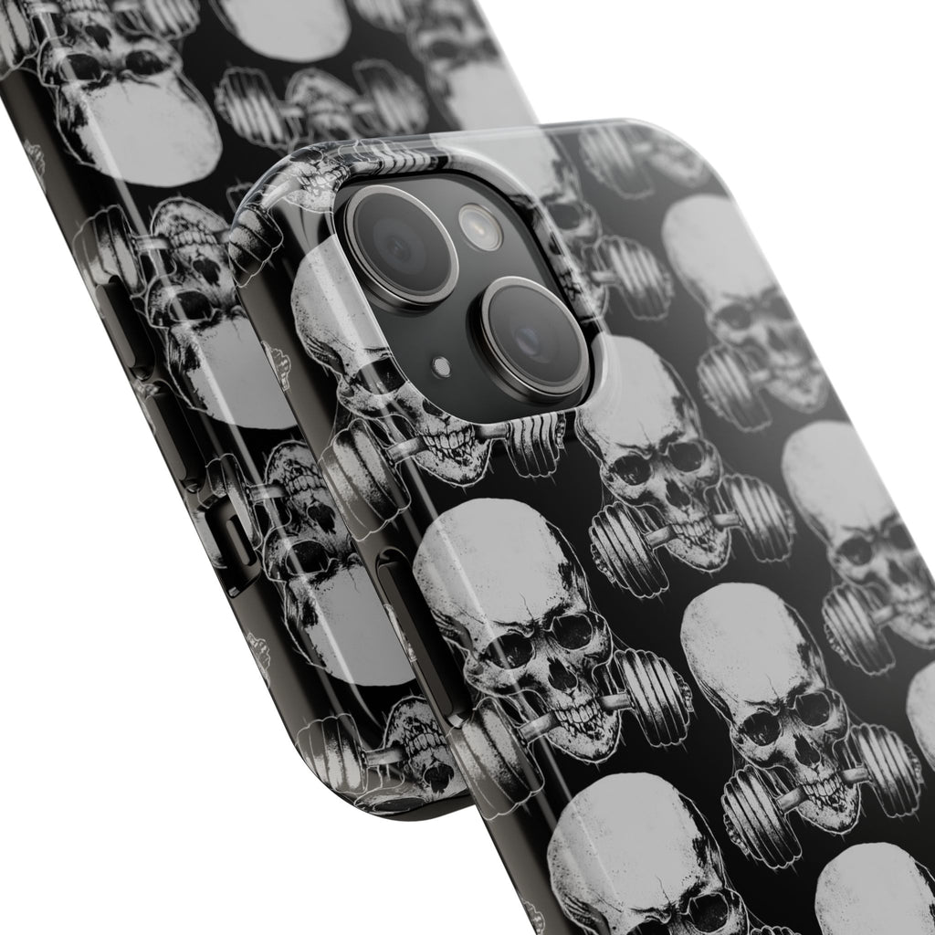 Skull Barbell Tough Phone Case — Black Grunge Protective Phone Cover