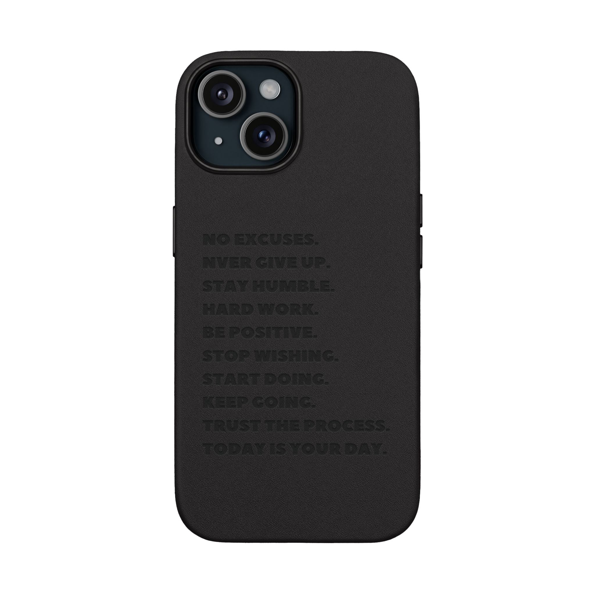 Engraved PU Leather Phone Case — Motivational Text Protective Cover