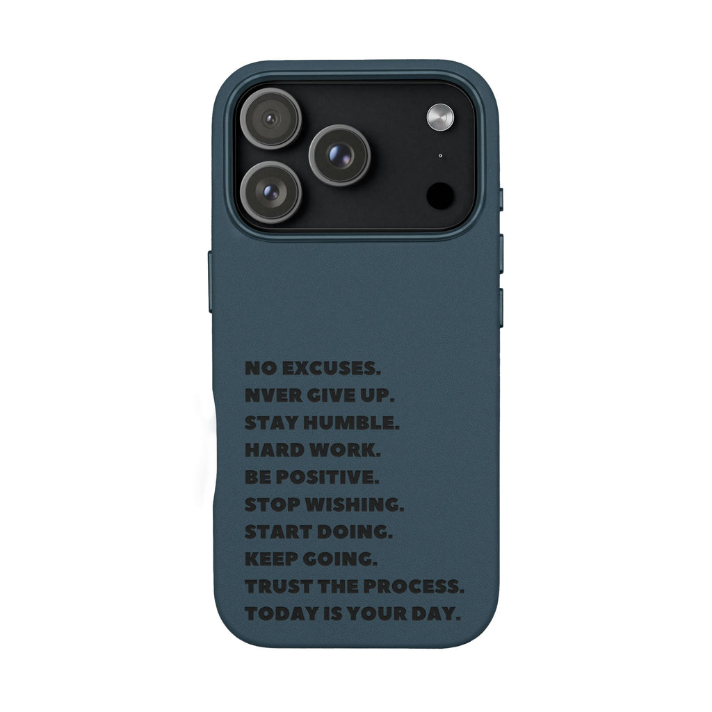 Engraved PU Leather Phone Case — Motivational Text Protective Cover