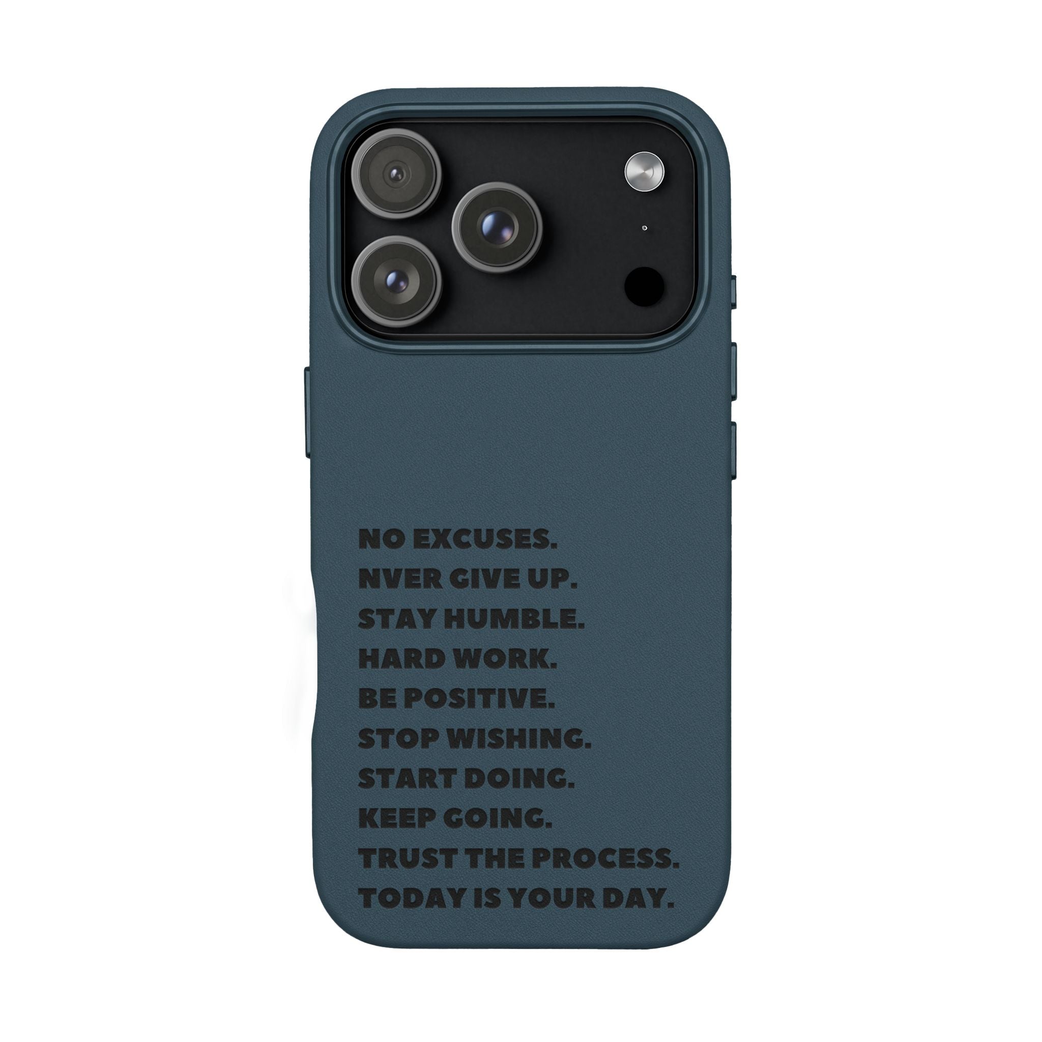 Engraved PU Leather Phone Case — Motivational Text Protective Cover