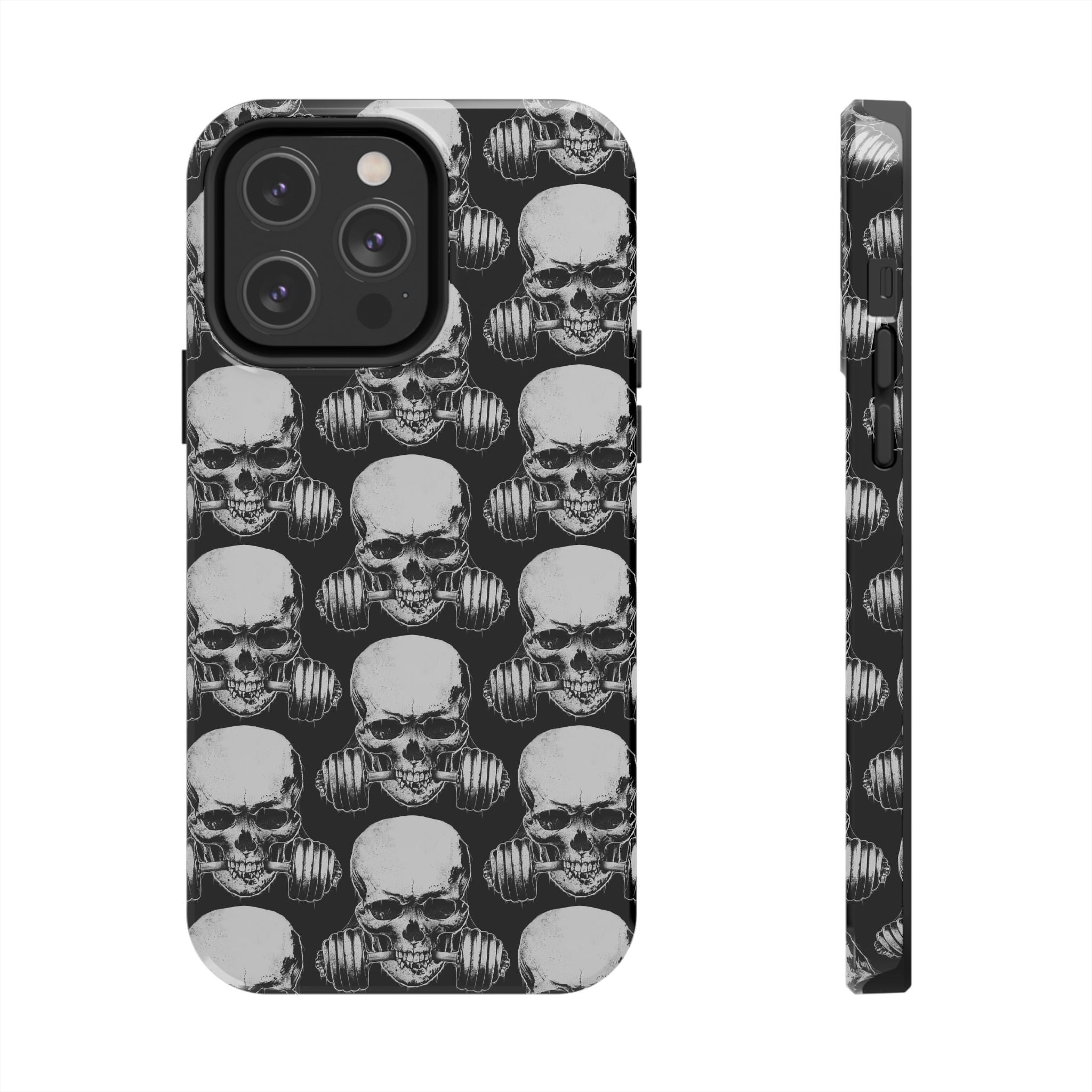 Skull Barbell Tough Phone Case — Black Grunge Protective Phone Cover