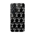 Black Tough Phone Case with White Moth Pattern — Protective iPhone Case, Gothic Nature Vibe