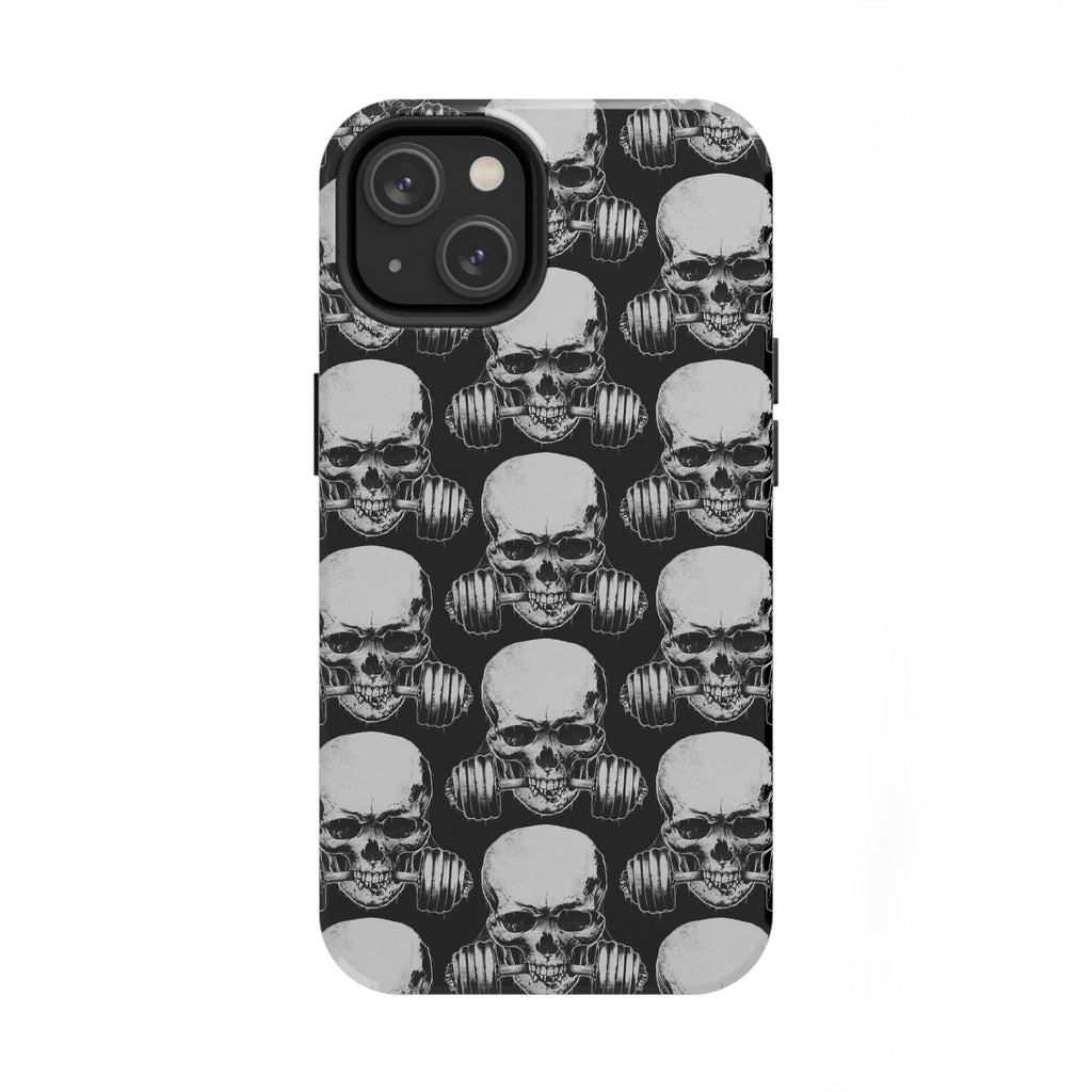 Skull Barbell Tough Phone Case — Black Grunge Protective Phone Cover
