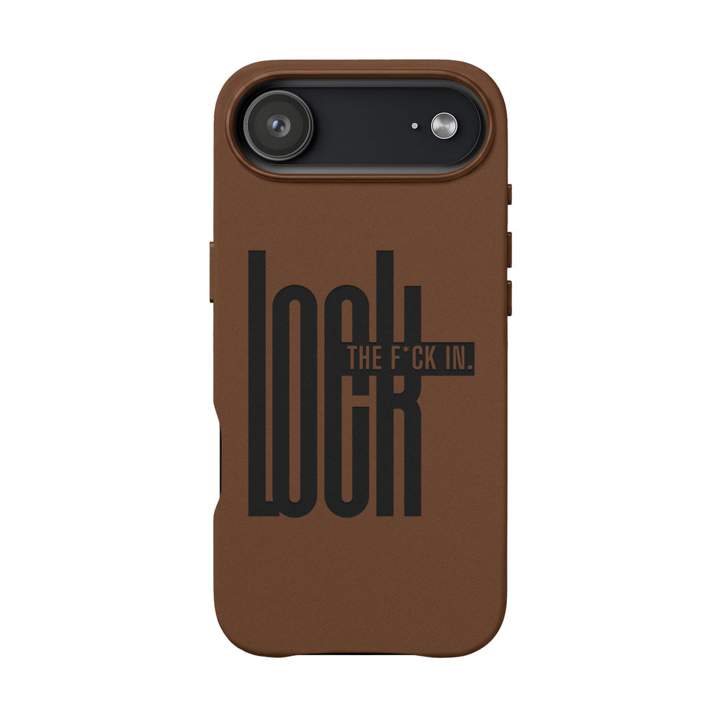 'LOCK the F*CK IN' Engraved Brown Protective Cover —PU Leather Phone Case