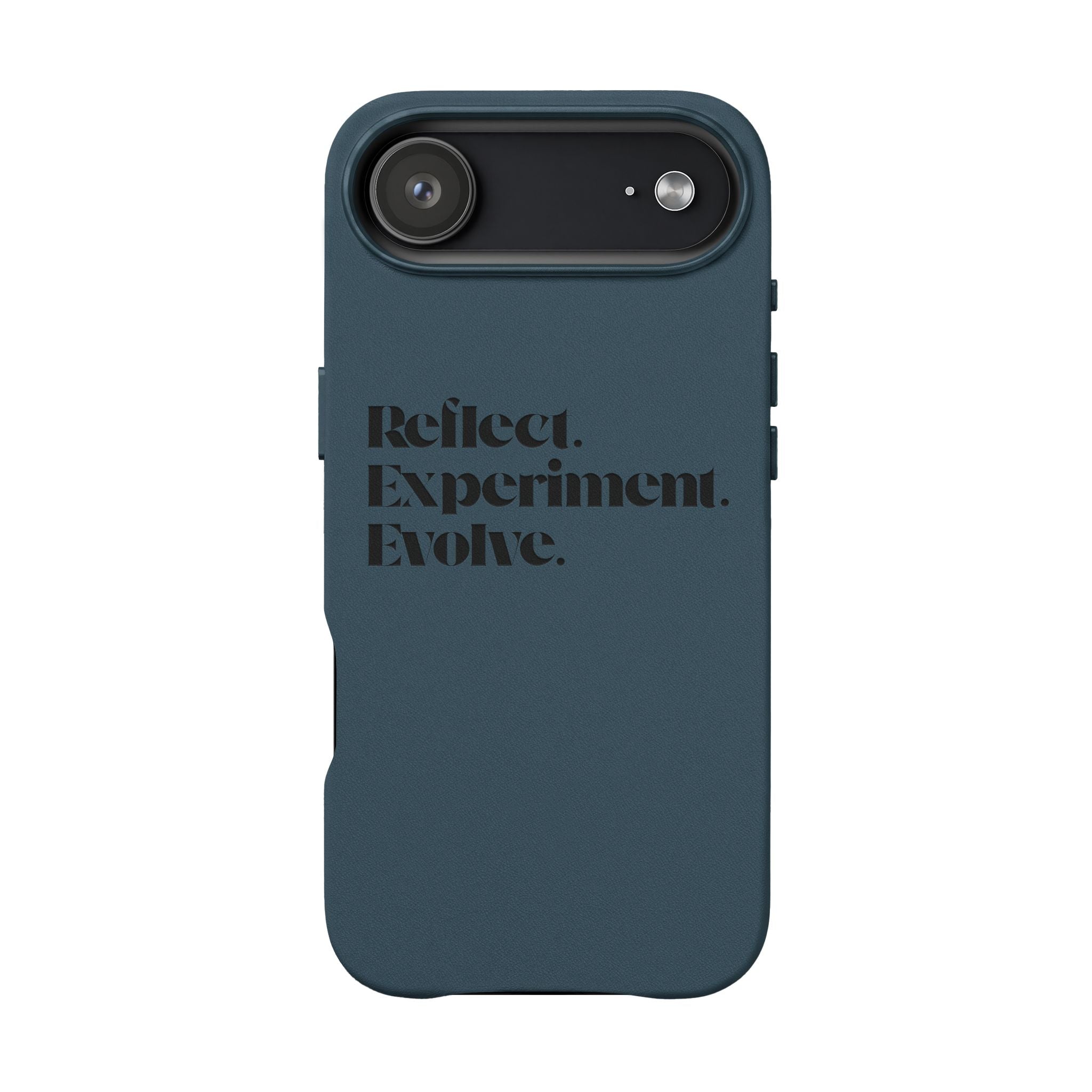 Engraved "Reflect. Experiment. Evolve." Minimalist Brown — PU Leather Phone Case