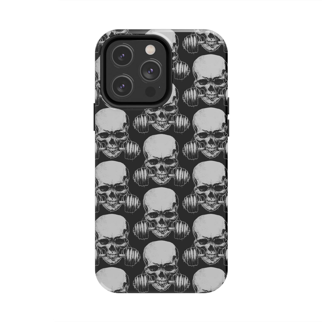 Skull Barbell Tough Phone Case — Black Grunge Protective Phone Cover