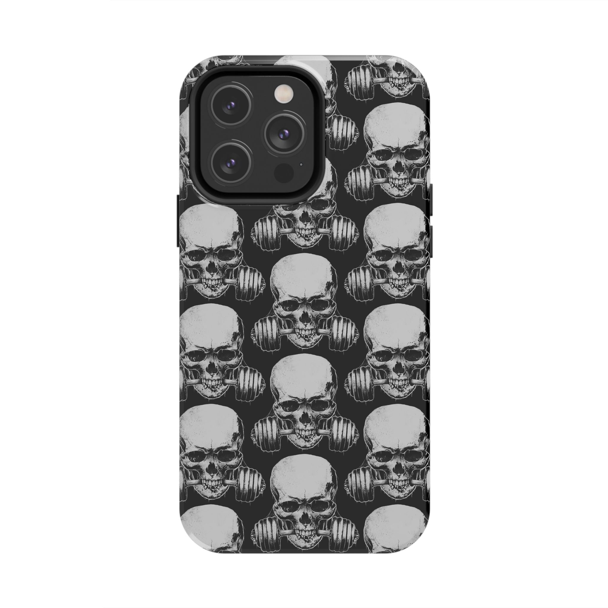 Skull Barbell Tough Phone Case — Black Grunge Protective Phone Cover