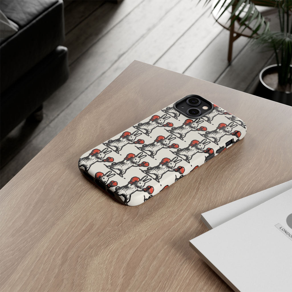 Playful Boxing Bunny Pattern Tough iPhone Case