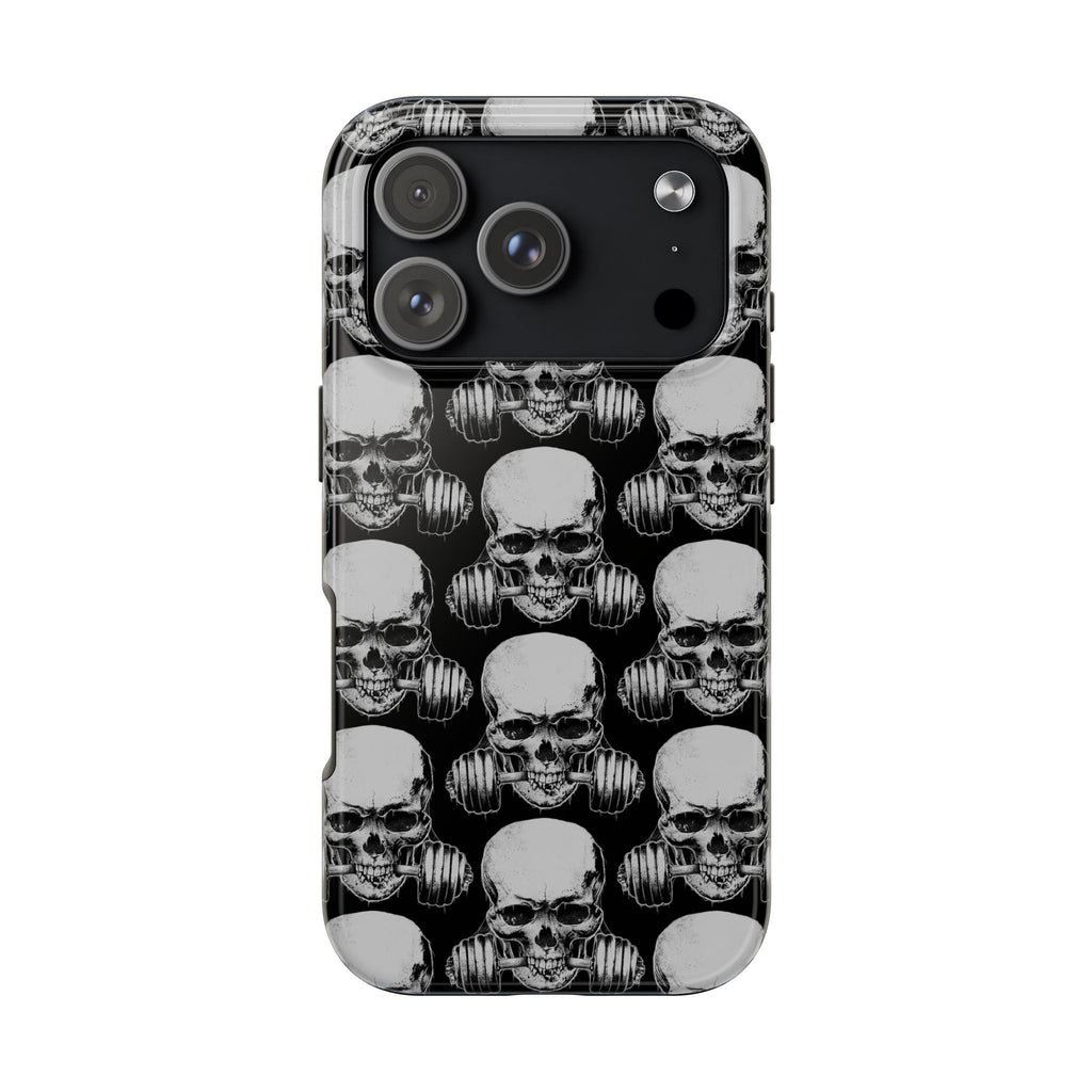 Skull Barbell Tough Phone Case — Black Grunge Protective Phone Cover