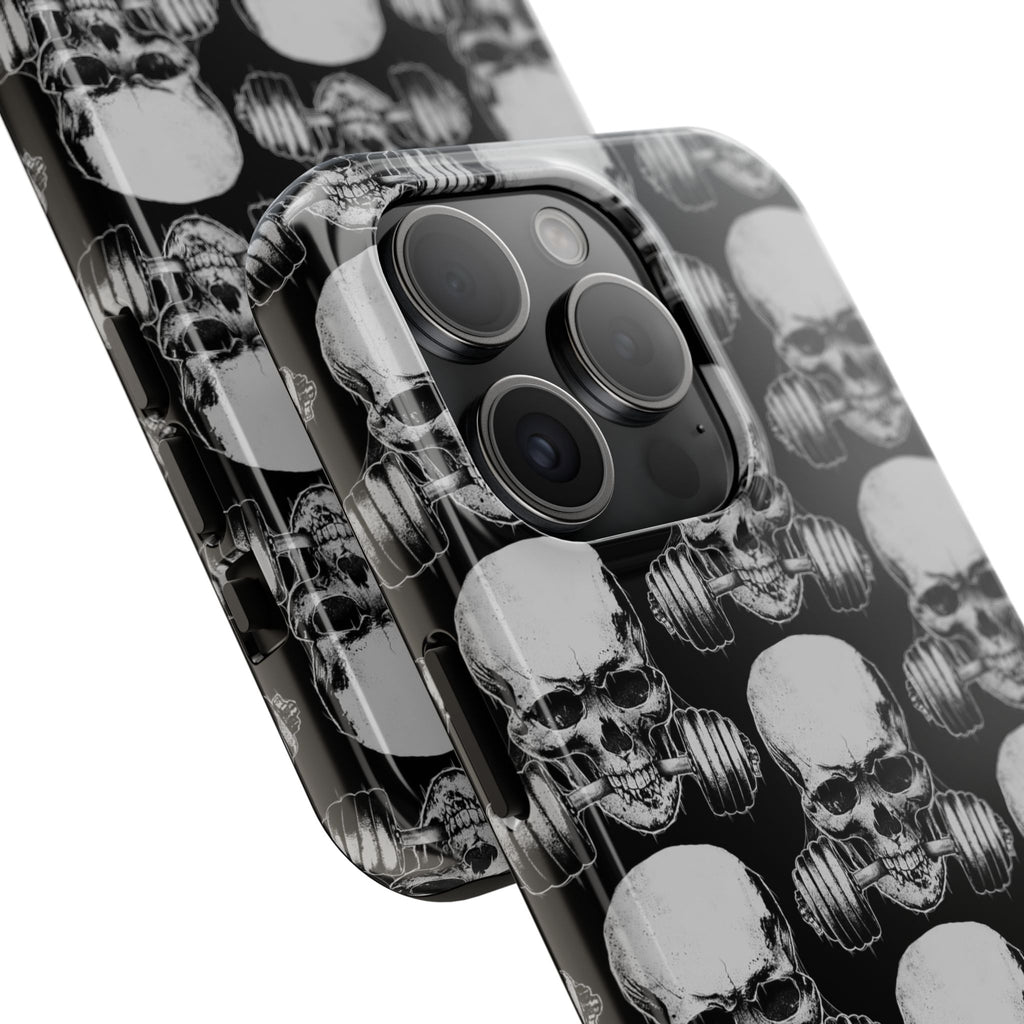 Skull Barbell Tough Phone Case — Black Grunge Protective Phone Cover