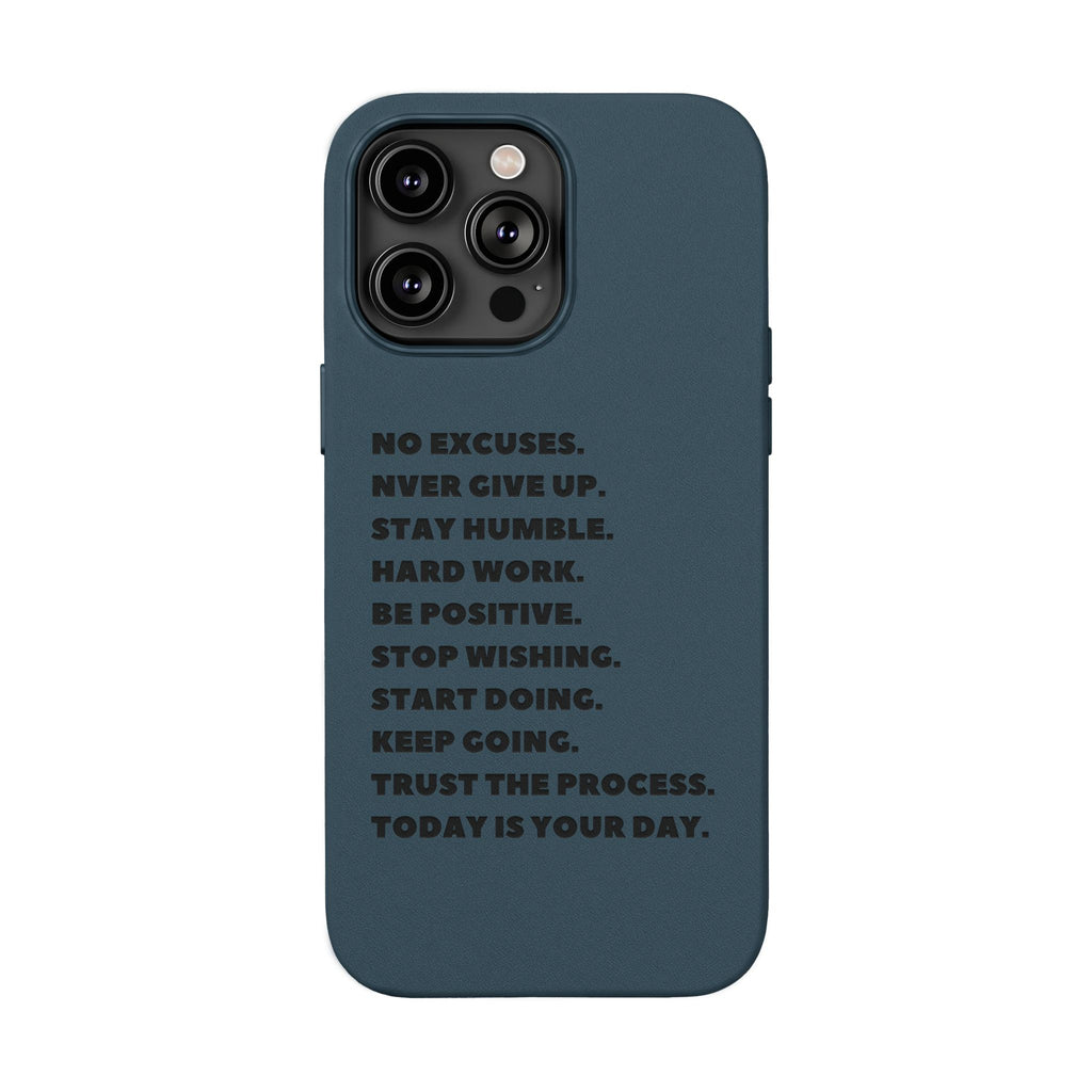 Engraved PU Leather Phone Case — Motivational Text Protective Cover